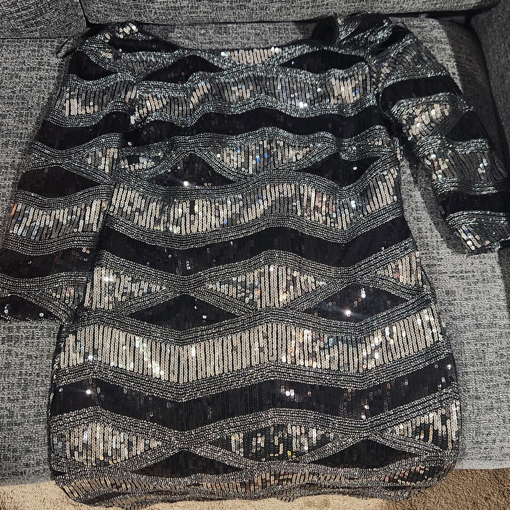 Black and Silver Sequin Midi Dress